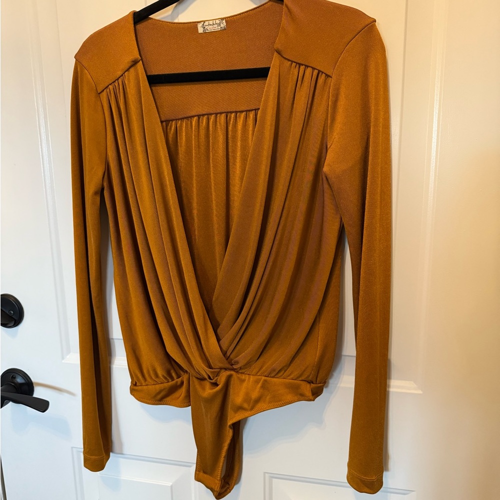 Free People Golden Dark Mustard Bodysuit